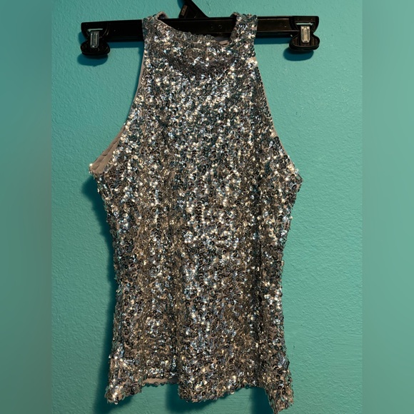 Silver Sequin Sleeveless Top. Brand New. Size XS. Lined. - Picture 1 of 5